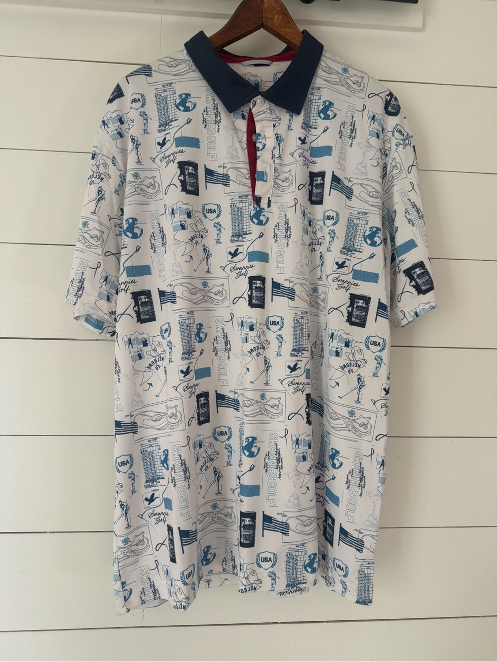 Swannies Men’s Golf Polo Shirt All Over Print Size XL USA Patriotic Print